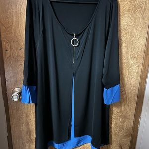 Avenue 22/24 tunic top, black and blue NWOT